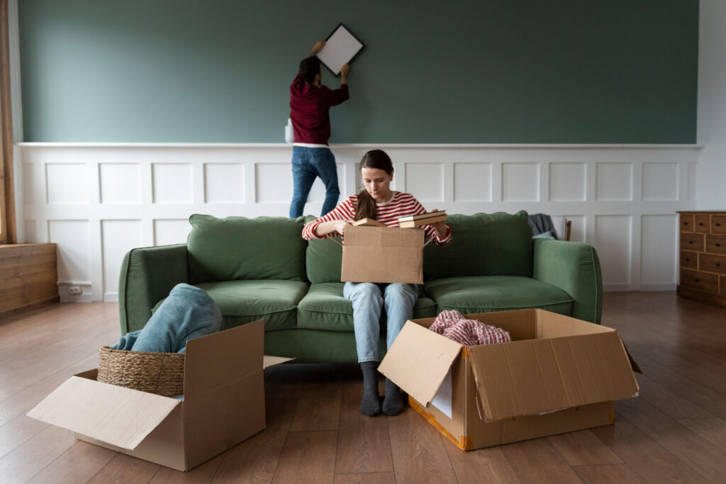 Jeune couple emménageant dans une nouvelle maison