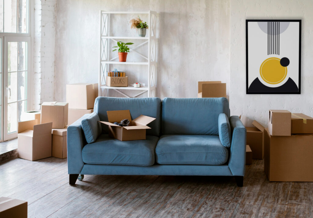 Design d'intérieur avec cadre photo et canapé bleu
